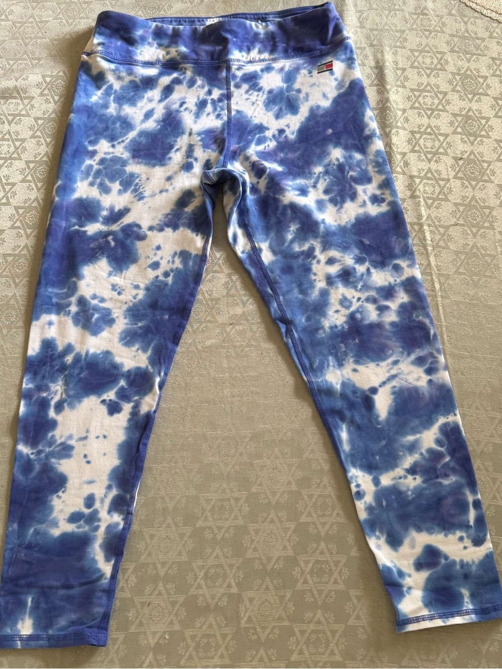 Tommy Hilfiger Sport Tie-Dye Leggings Blue White Women's L Athletic Yoga‎ Pants - Picture 4 of 6